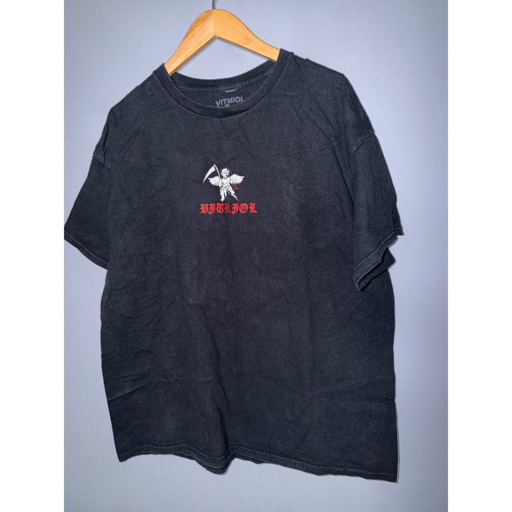 Vitriol Mens XL Black Graphic T-Shirt Cherub Angel Reaper Gothic Streetwear Tee